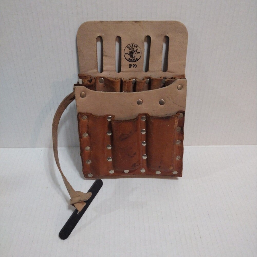 Klein Tools 5190 Brown Leather Multi-Pocket Slot Tool Pouch Electrician Lineman